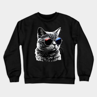 Patriotic Cat Wearing Sunglasses Crewneck Sweatshirt